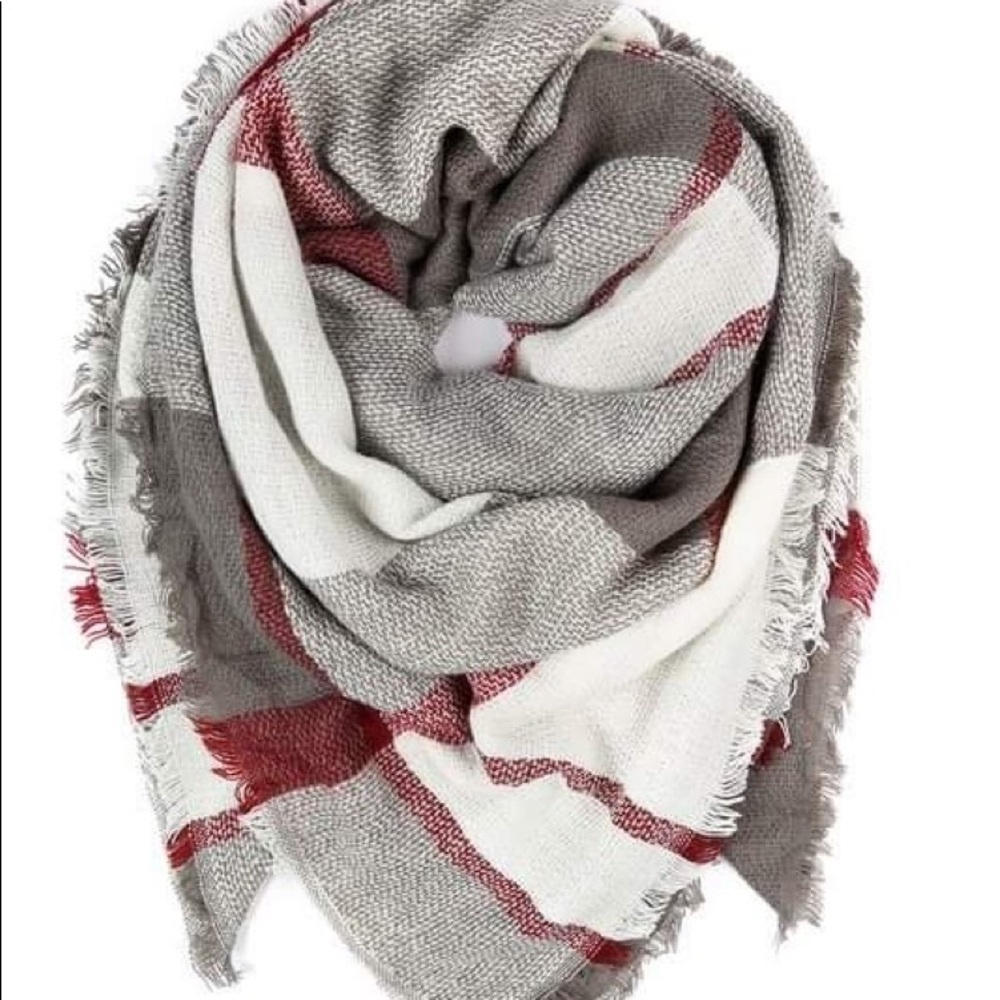 Soft Tartan Blanket Scarf Burgundy & Gray - Picture 3 of 4